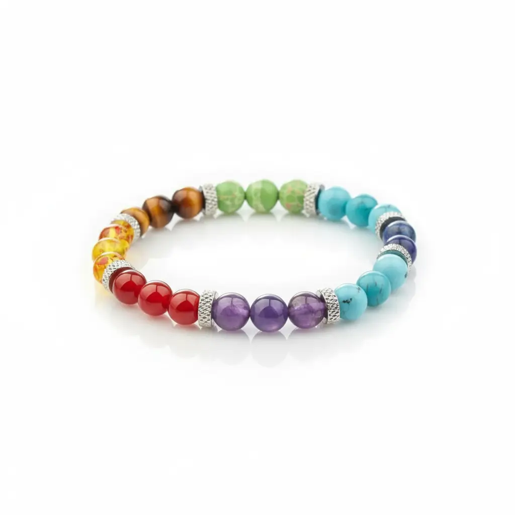 7 Chakra Stone Bracelet Product Image on White Background 7 chakra stone bracelet product image on white background