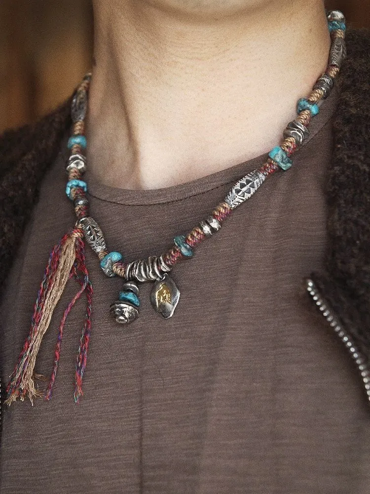 Bohemian Tibetan Necklace Worn On Neck – Turquoise & Silver Spiritual Amulet Jewelry-2 Bohemian tibetan necklace worn on neck – turquoise & silver spiritual amulet jewelry 2