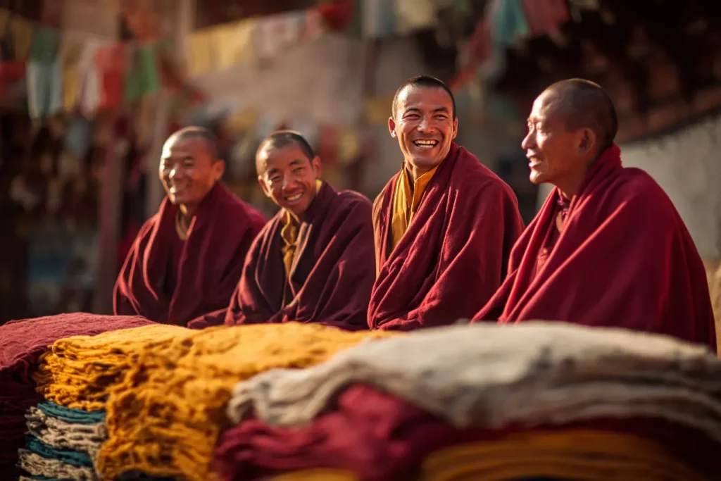 Buddhist monks receiving meditation supplies from potalastore charity program