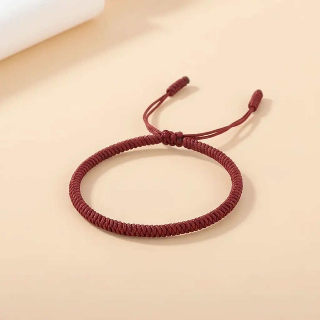 Burgundy Tibetan Buddhist Rope Bracelet Adjustable Lucky Knot Design Burgundy tibetan buddhist rope bracelet adjustable lucky knot design