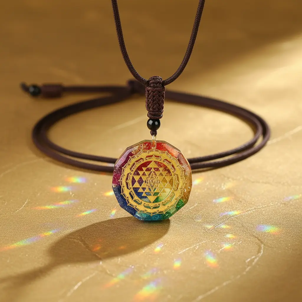 Chakra Orgonite Necklace_Gold Background Chakra Orgonite Necklace_Gold Background
