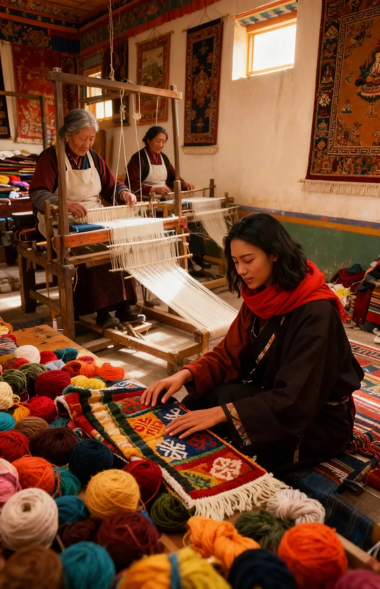 Founder and Tibetan weavers
