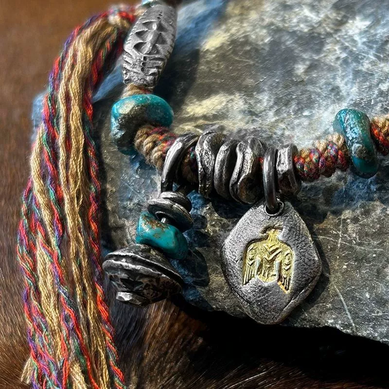 Himalayan Artisan Necklace Detail – Turquoise Nuggets & Rustic Metal Beads Himalayan artisan necklace detail – turquoise nuggets & rustic metal beads