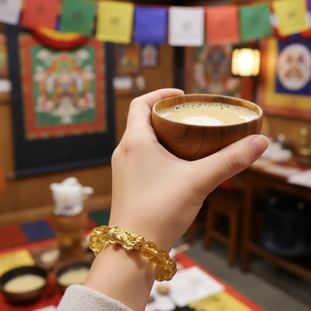 Pixiu bracelet in a Tibetan-style cafe scene Pixiu bracelet in a tibetan style cafe scene