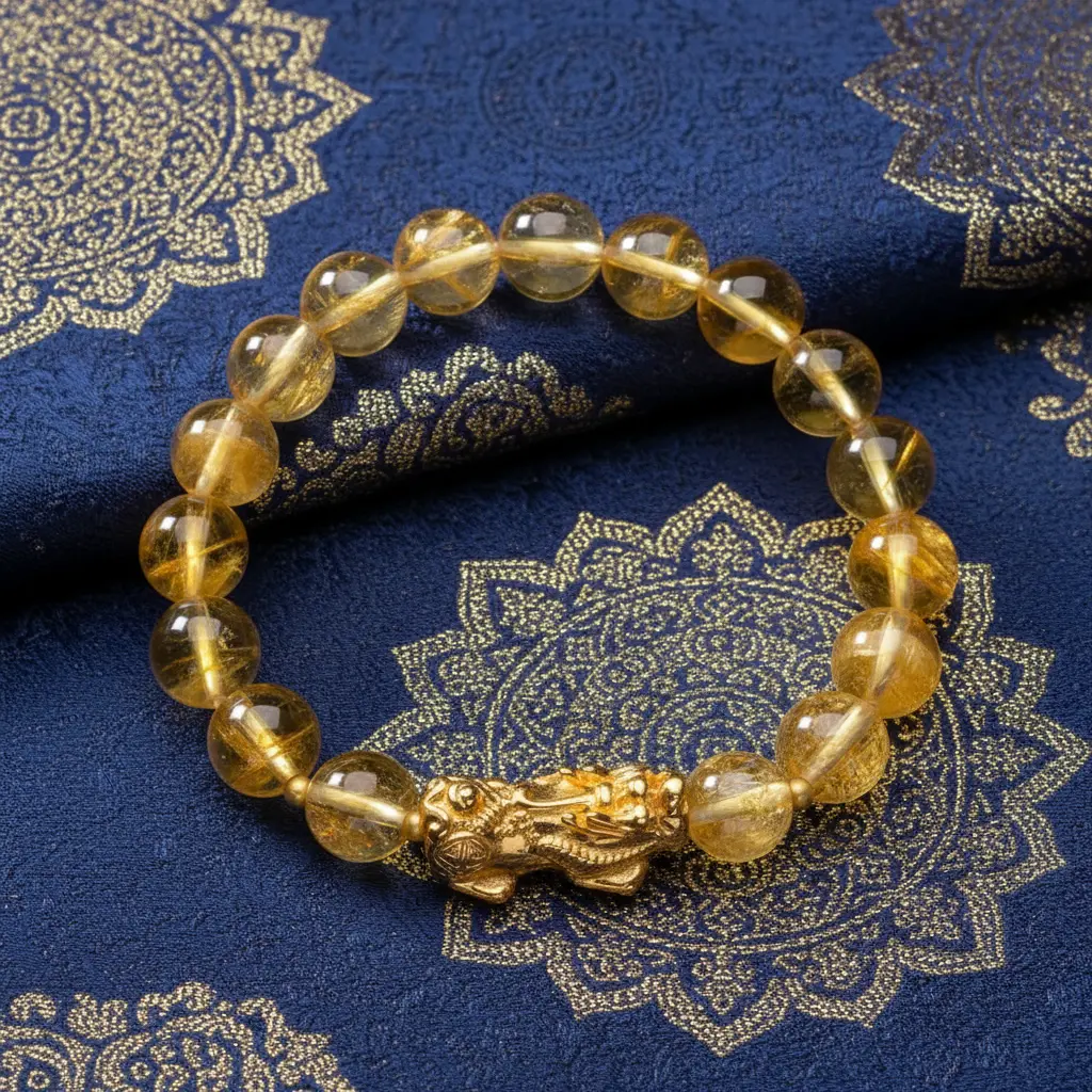 Pixiu bracelet with a dark blue mandala background