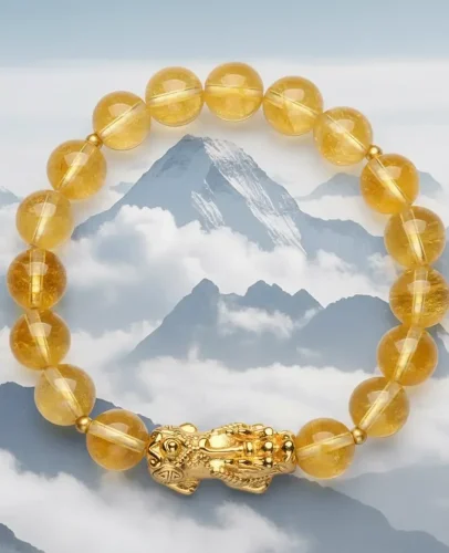 Pixiu bracelet with snow-capped mountains and sea of ​​clouds background