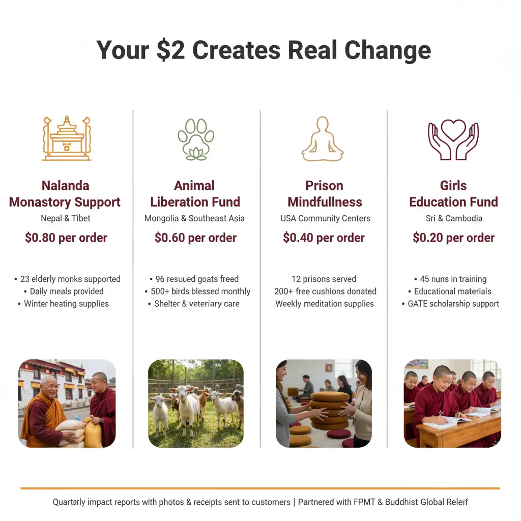 Potalastore $2 charitable donation allocation breakdown infographic