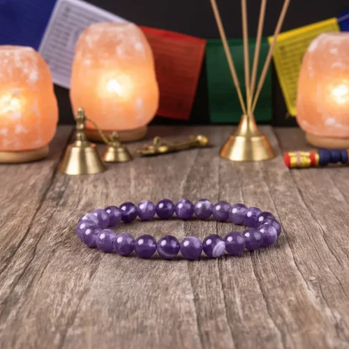 Reflective amethyst bracelet in mystic glow