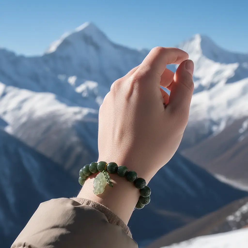 Snow Mountain Serenity Jade Bracelet Display Snow mountain serenity jade bracelet display