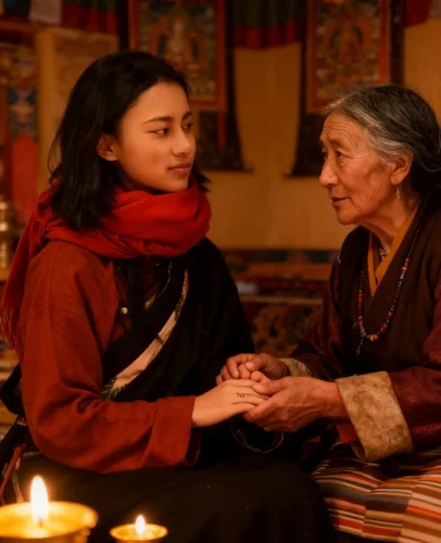 The founder and the old Tibetan woman