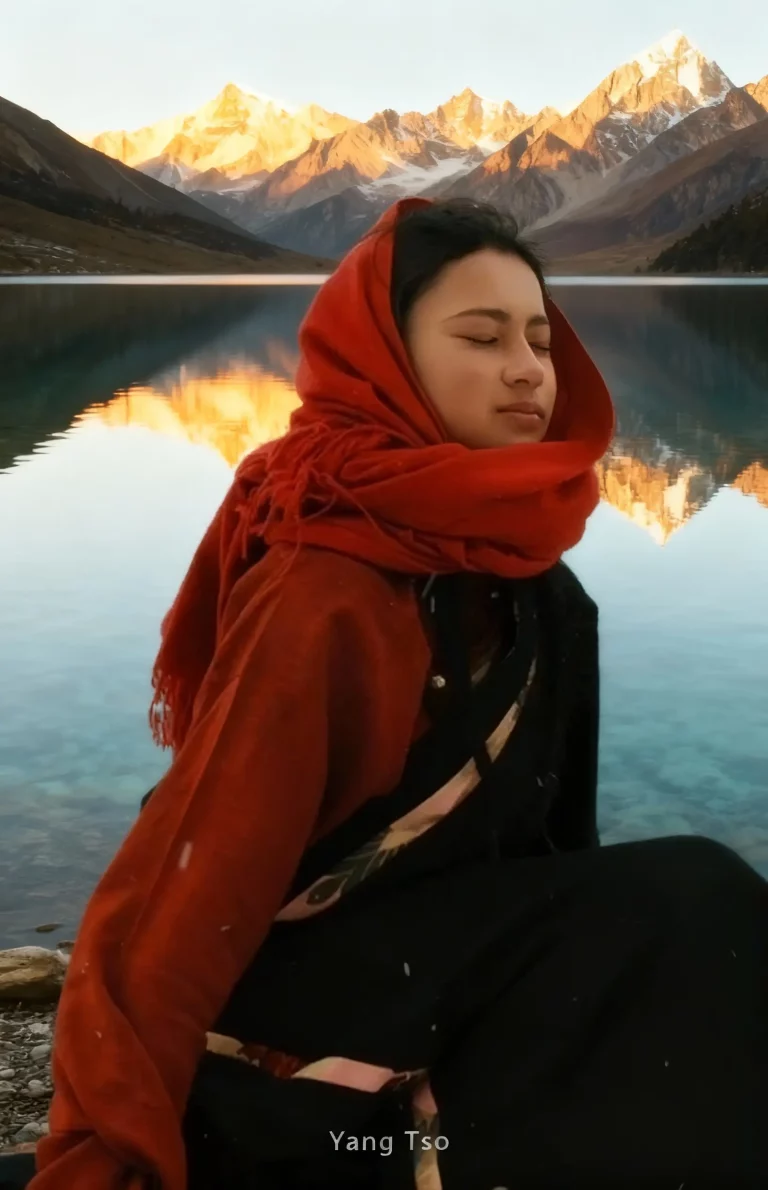 The founder is beside a lake in Tibet