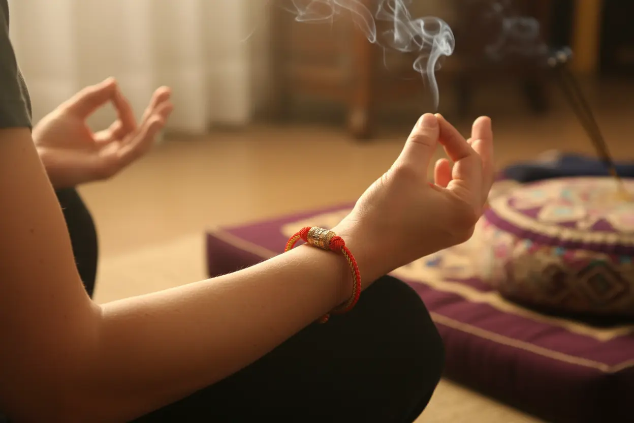 Tibetan Bracelet with Mantra Bead in Monastery Setting Tibetan bracelet with mantra bead in monastery setting