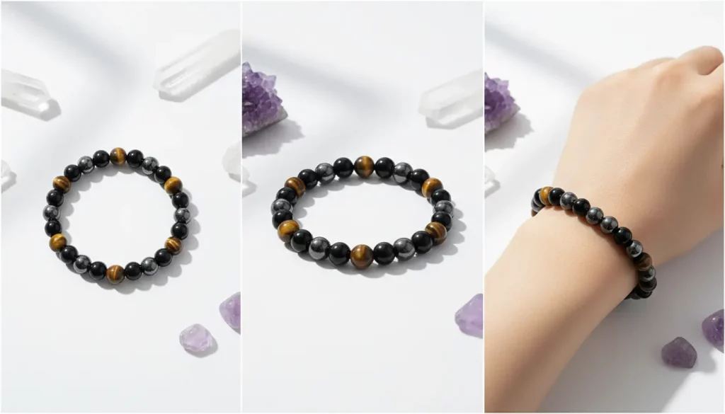 Tiger Eye Bracelet Three View Product Flatlay Tiger Eye Bracelet Three View Product Flatlay