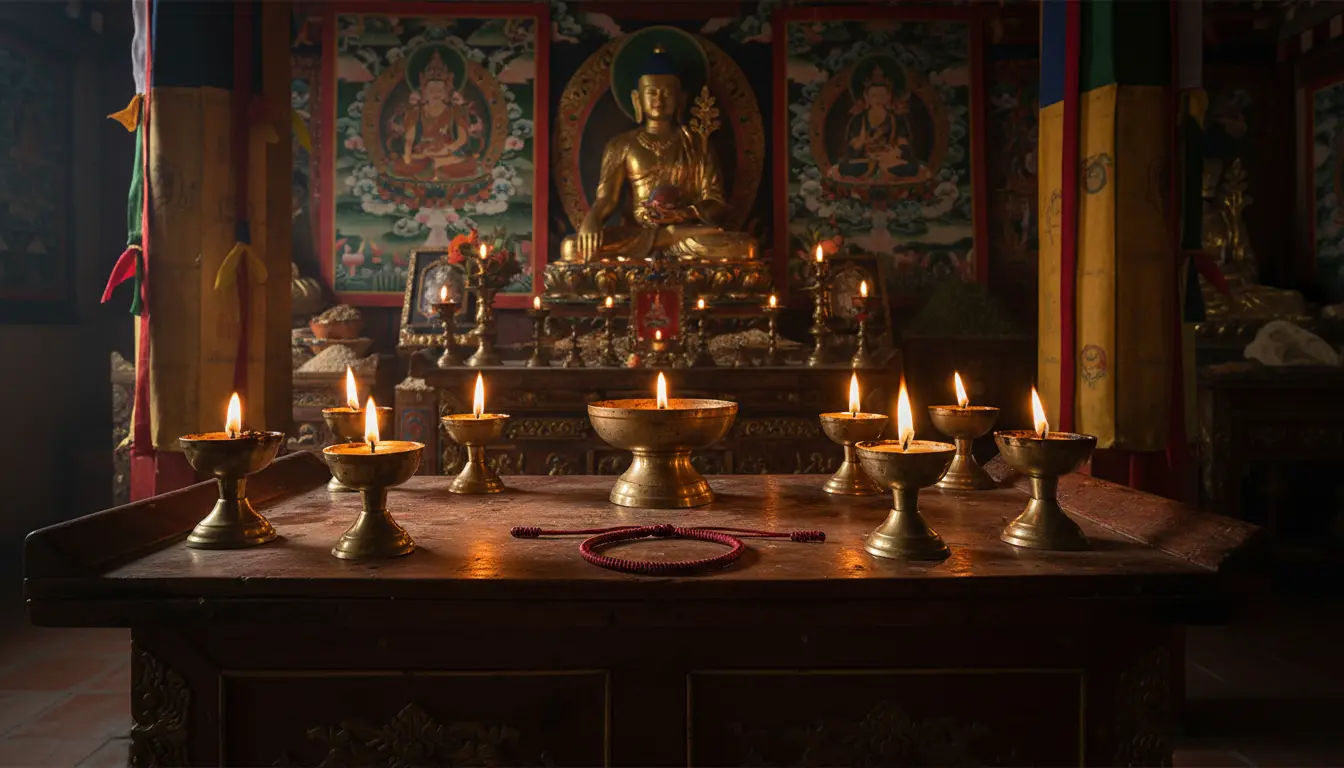 Traditional Tibetan Buddhist Temple Altar Lucky Rope Bracelet With Prayer Wheels Traditional tibetan buddhist temple altar lucky rope bracelet with prayer wheels