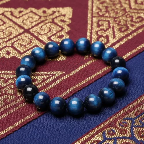 Blue tiger eye bracelet on tibetan fabric