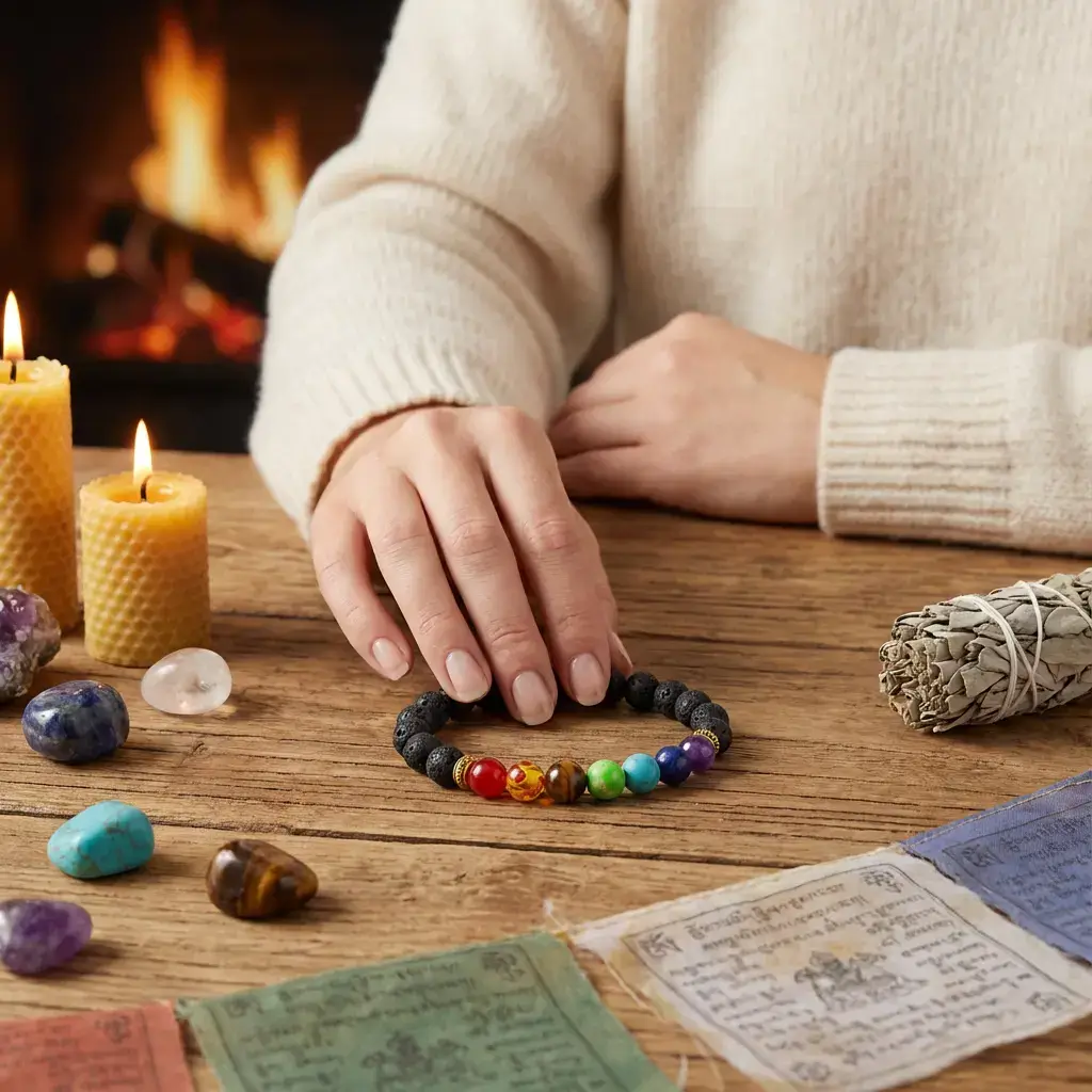 Chakra Energy Bracelet Product Photo on White Velvet Background Chakra energy bracelet product photo on white velvet background