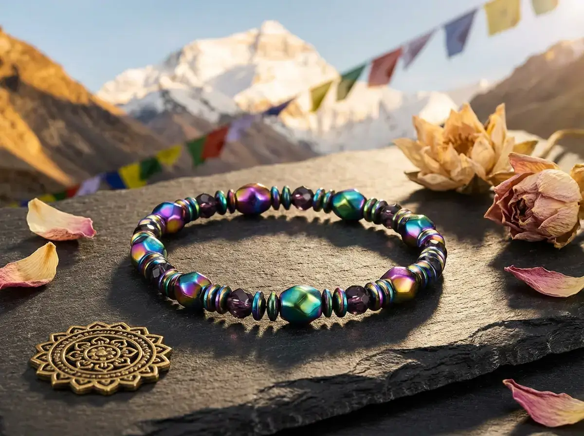 Chakra Healing Bracelet with Mountain Mandala Setting Chakra healing bracelet with mountain mandala setting