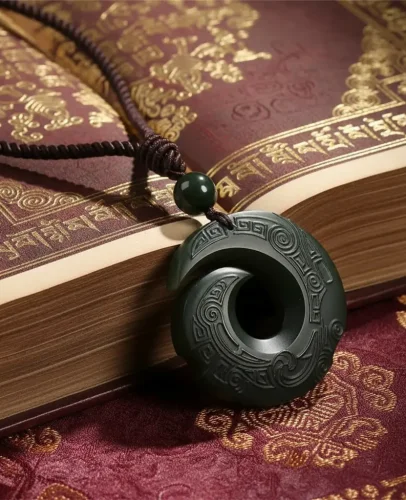 Chinese hetian jade pendant necklace ancient style carved jade jewelry