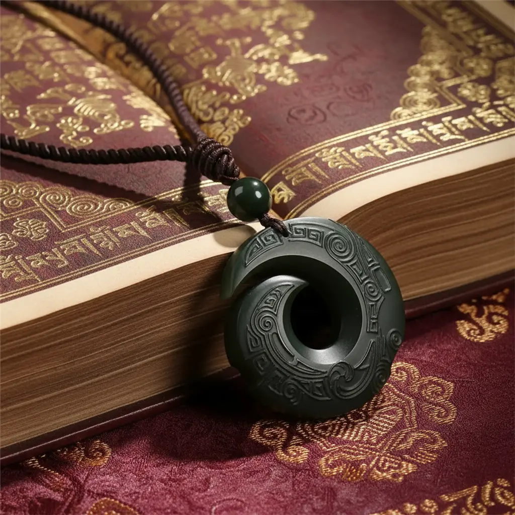 Chinese Hetian Jade Pendant Necklace - Ancient Style Carved Jade Jewelry Chinese hetian jade pendant necklace ancient style carved jade jewelry