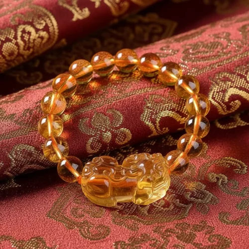 Citrine pixiu bracelet on tibetan fabric