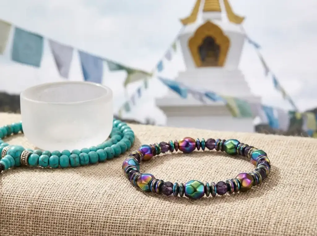 Pulsera de chakras colorida con cristal y palo santo Pulsera de chakras colorida con cristal y palo santo