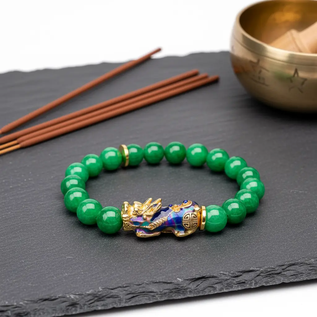 Green Jade Pixiu Bracelet Meditation Setup - Spiritual Jewelry Green jade pixiu bracelet meditation setup spiritual jewelry