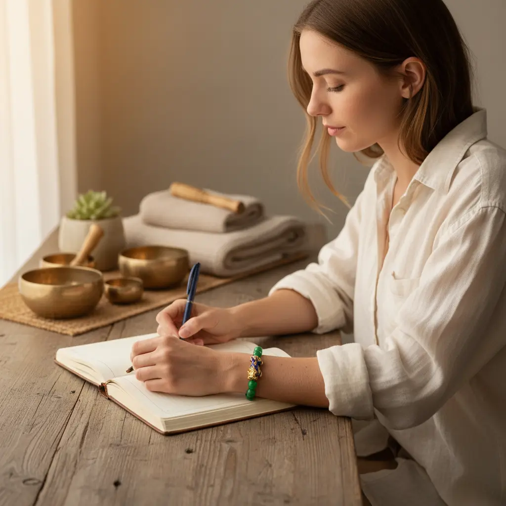 Green Jade Pixiu Bracelet for Journaling - Mindful Living Accessory Green jade pixiu bracelet for journaling mindful living accessory