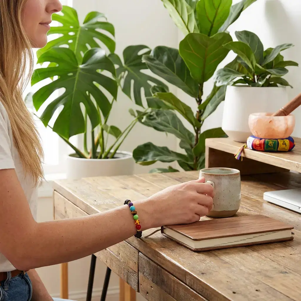 Green Office Lifestyle with Daily Chakra Bracelet Wear Green office lifestyle with daily chakra bracelet wear