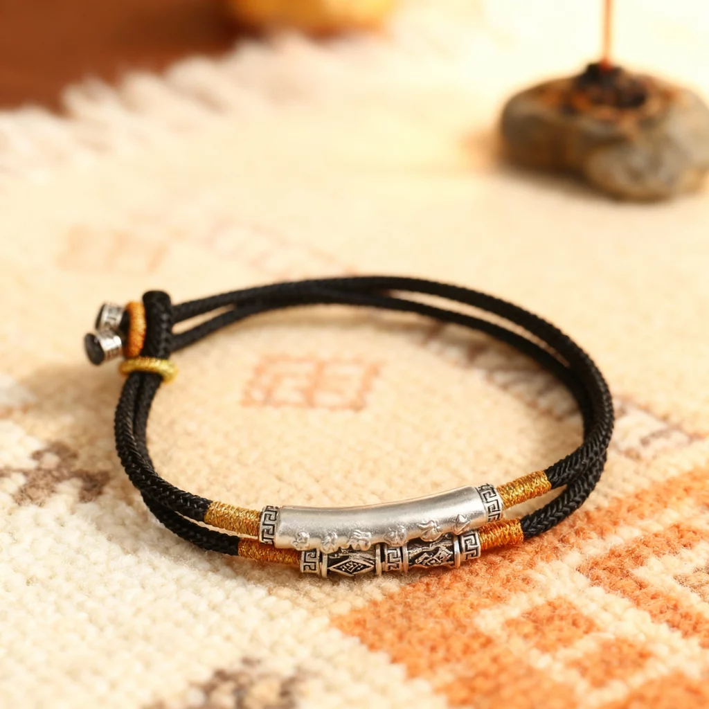 Handmade Tibetan Bracelet on Traditional Buddhist Textile Handmade tibetan bracelet on traditional buddhist textile
