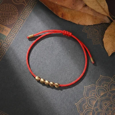 Handmade Tibetan Copper Bead Bracelet - Red String Lucky Charm Handmade tibetan copper bead bracelet red string lucky charm