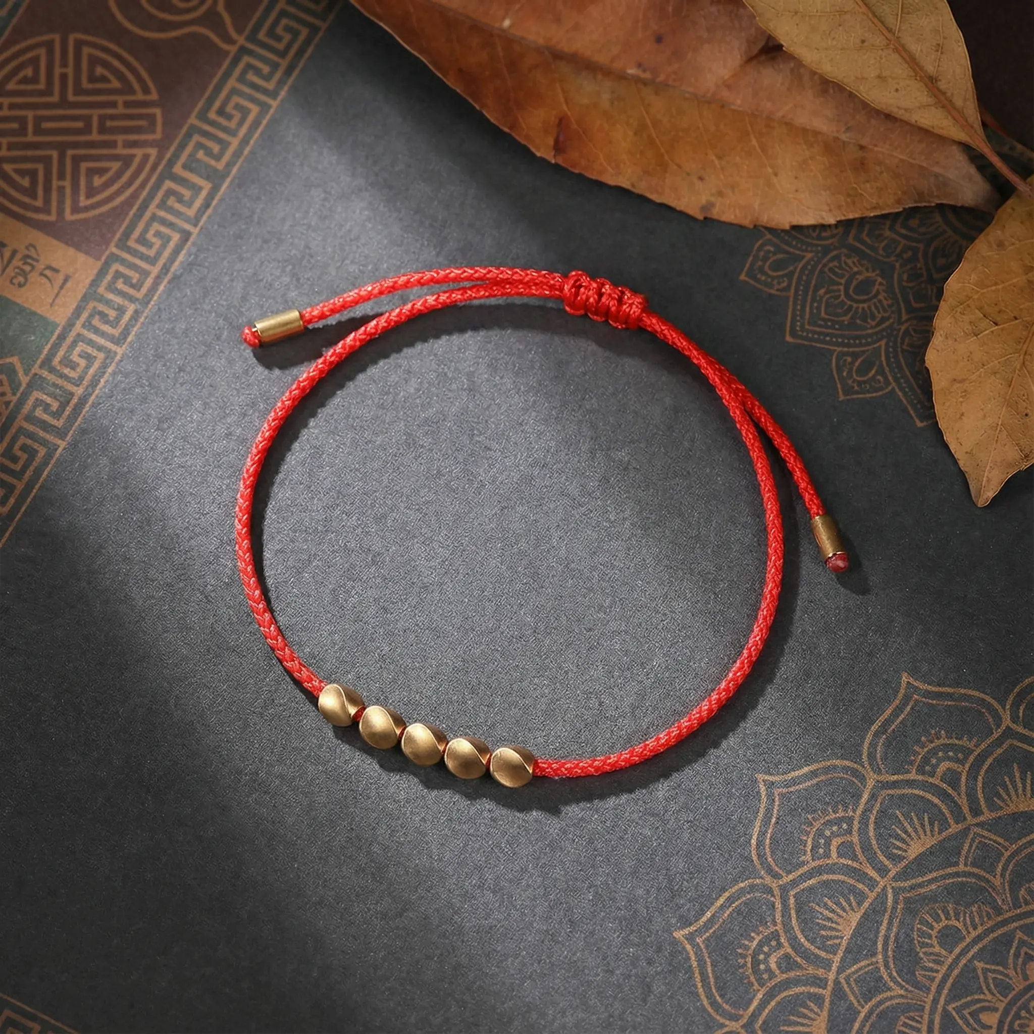 Handmade Tibetan Copper Bead Bracelet - Red String Lucky Charm Handmade tibetan copper bead bracelet red string lucky charm