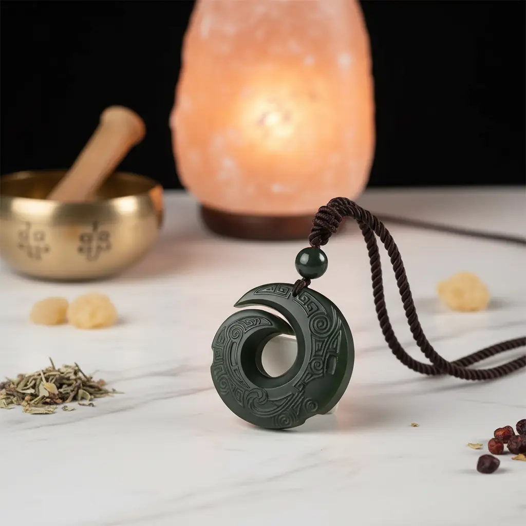Hetian Jade Meditation Necklace - Natural Wellness Jade Pendant Hetian jade meditation necklace natural wellness jade pendant