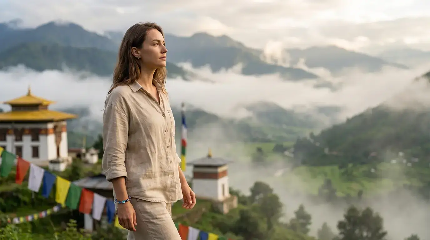 Himalayan Valley Prayer Flags in the Morning Mist Himalayan valley prayer flags in the morning mist