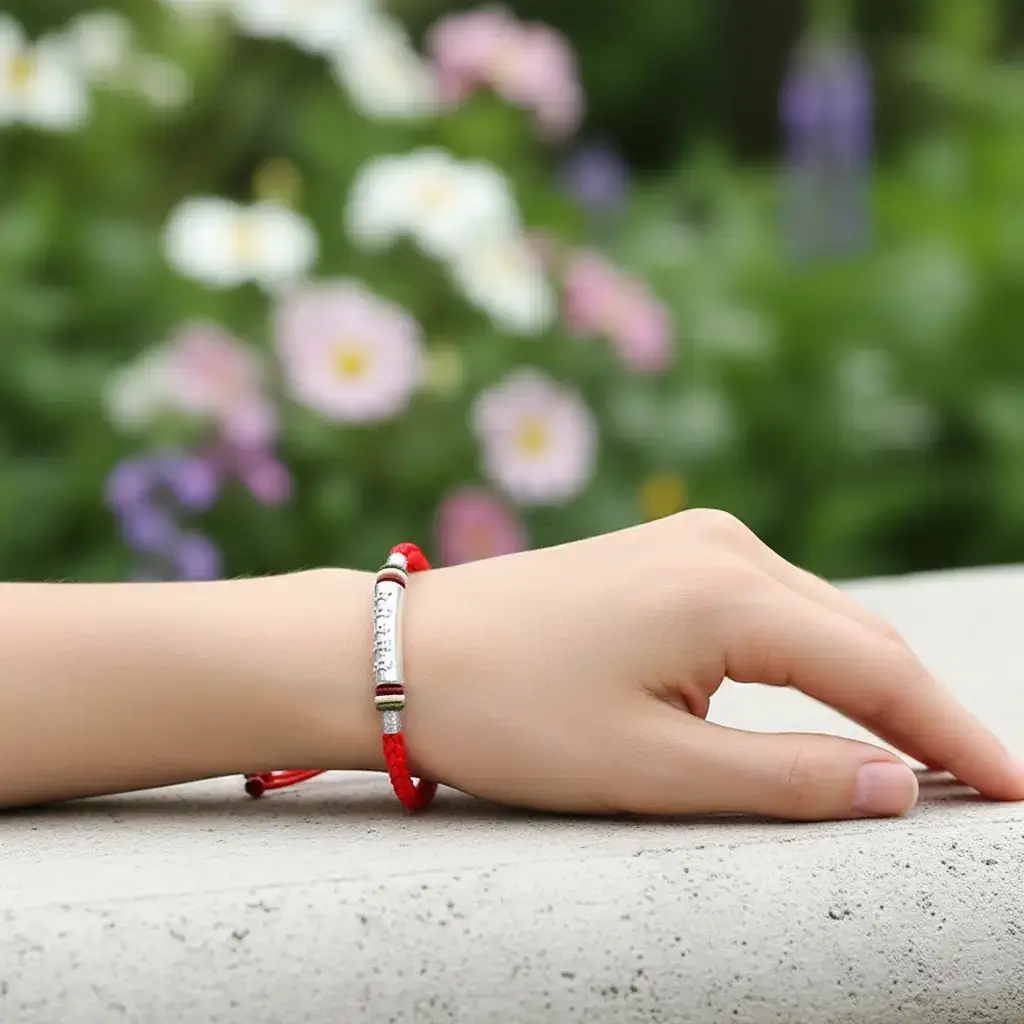 Lucky Red String Buddhist Bracelet - Outdoor Natural Light Photography Lucky red string buddhist bracelet outdoor natural light photography