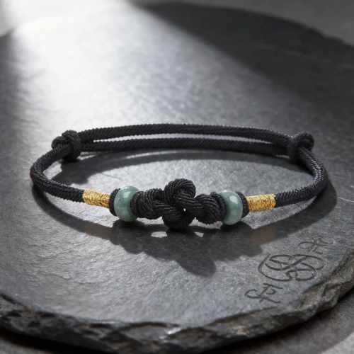 Natural jade lucky knot bracelet black rope adjustable