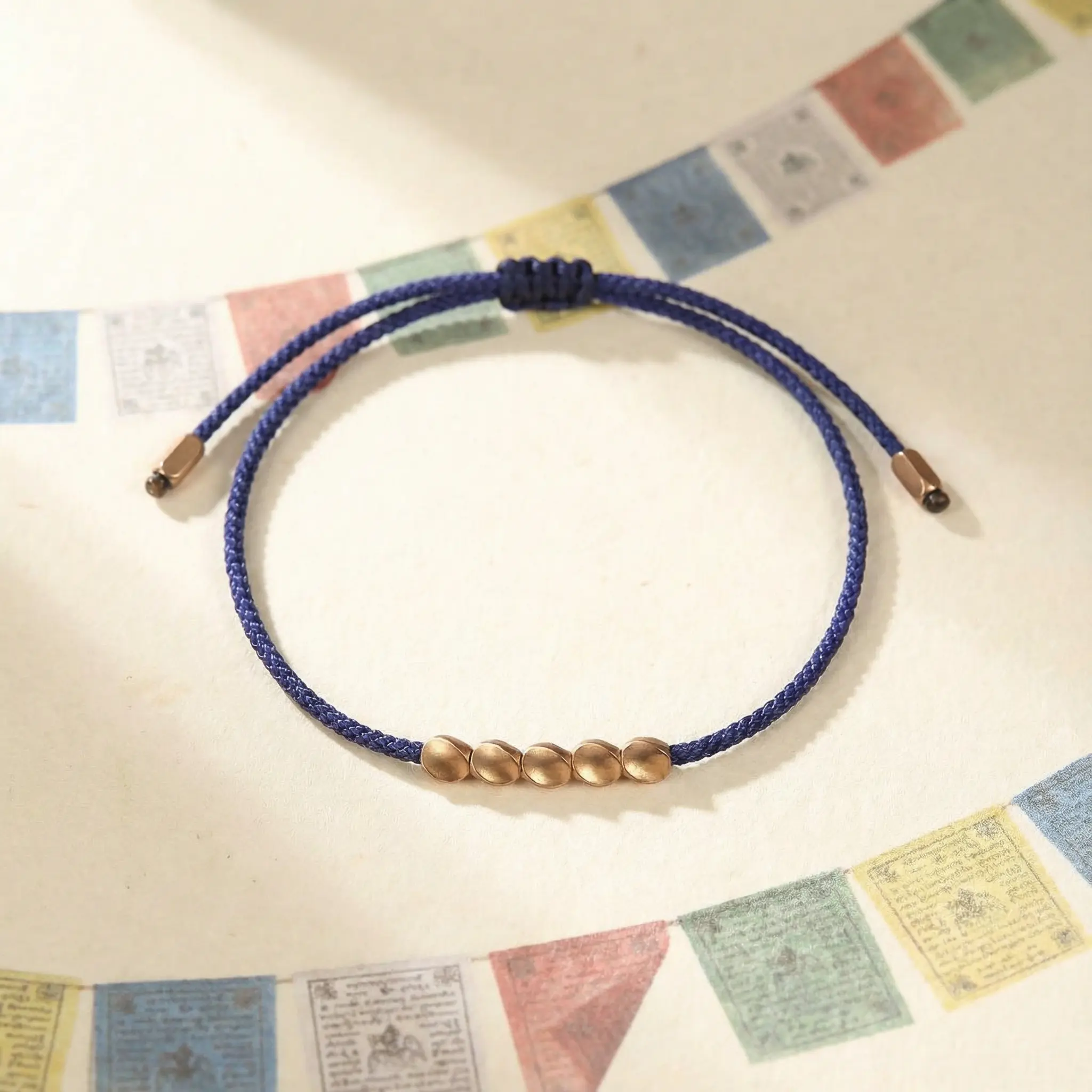 Navy Blue Buddhist Prayer Bracelet - Adjustable Tibetan Copper Bead Design Navy blue buddhist prayer bracelet adjustable tibetan copper bead design