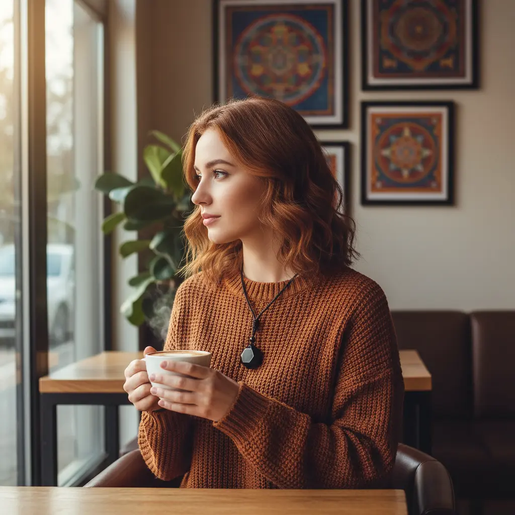 Obsidian Amulet Necklace Casual Coffee Shop Fashion Style Obsidian amulet necklace casual coffee shop fashion style