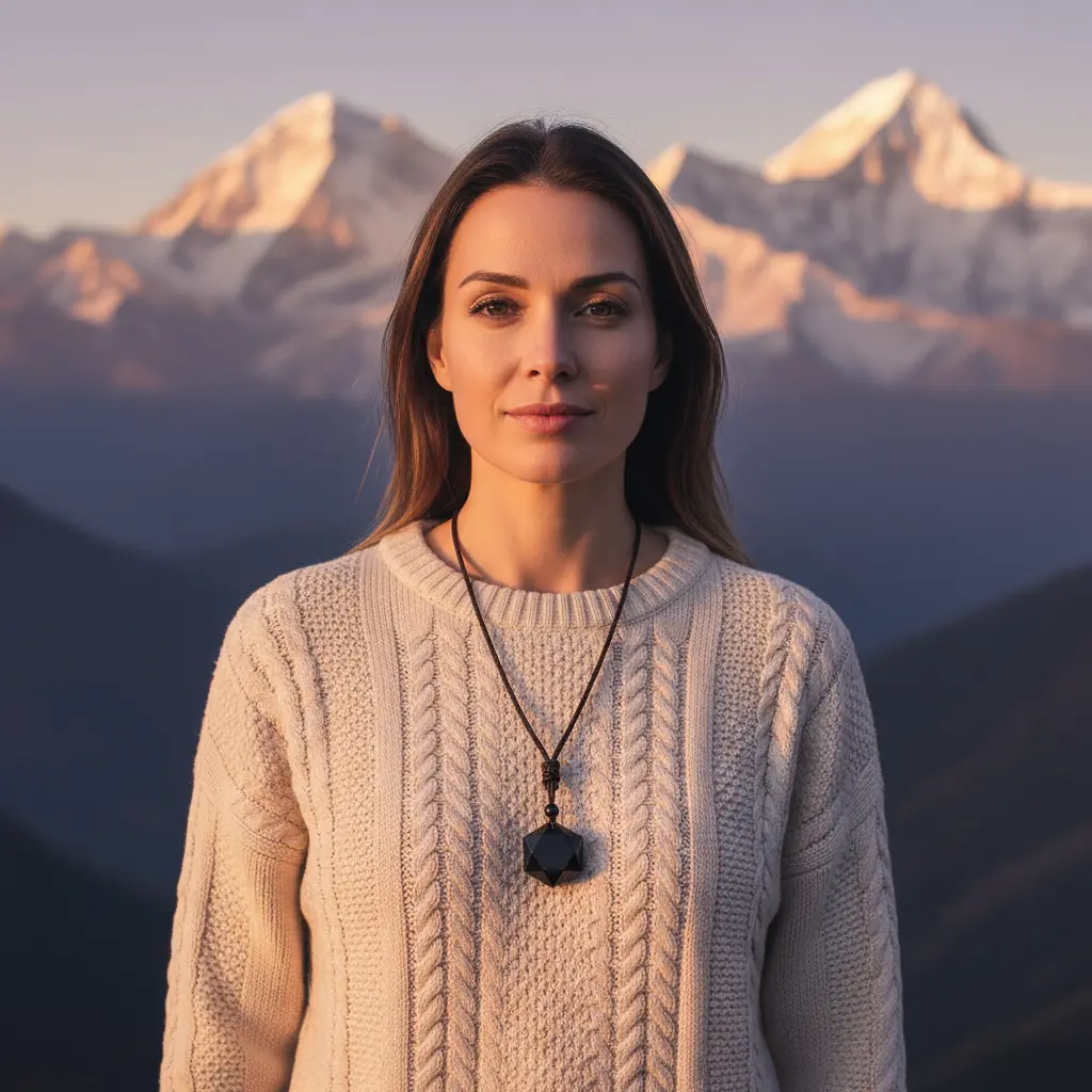 Obsidian Crystal Necklace Outdoor Mountain Lifestyle Photography Obsidian crystal necklace outdoor mountain lifestyle photography