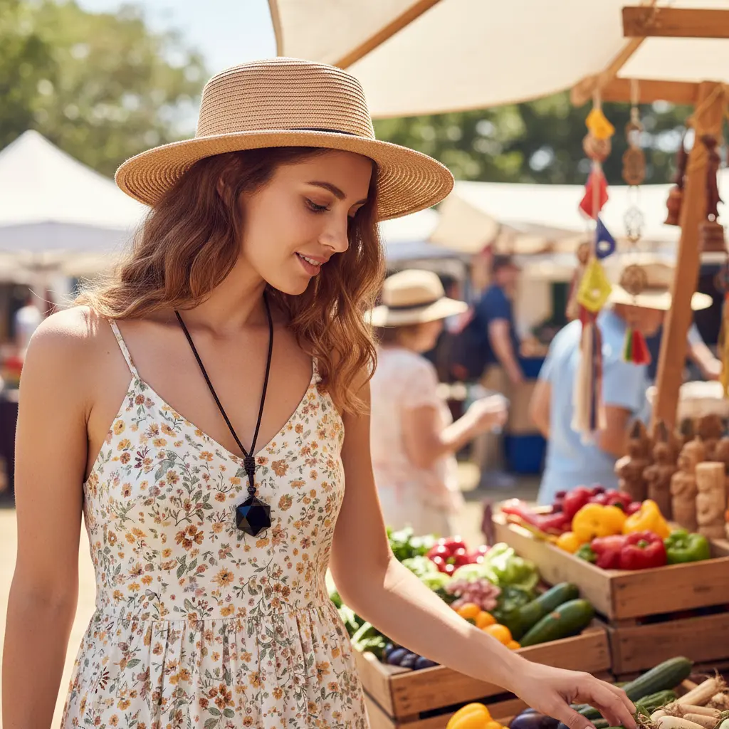 Obsidian Pendant Necklace Outdoor Market Bohemian Style Obsidian pendant necklace outdoor market bohemian style
