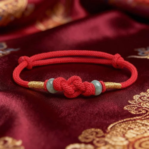 Red string jade bracelet lucky knot natural stone
