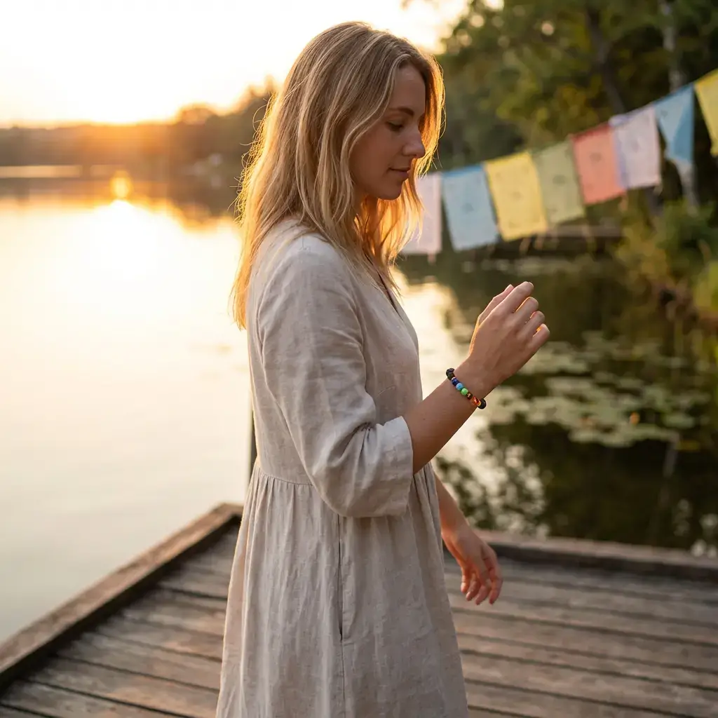 Serene Lakeside Sunset Meditation with Chakra Energy Bracelet Serene lakeside sunset meditation with chakra energy bracelet
