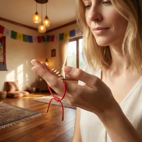 Tibetan buddhist bracelet lifestyle red string copper bead design