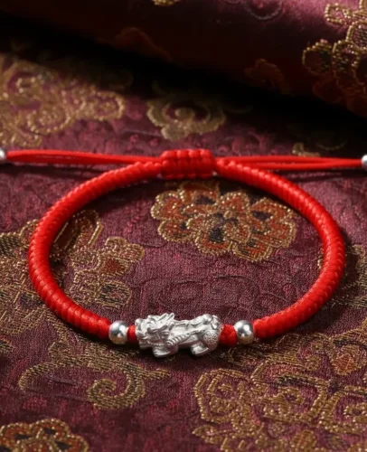 Traditional Dragon Bracelet on Burgundy Silk Brocade Fabric​​