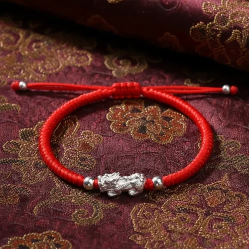 Red String Silver Pixiu Bracelet - Attract Windfall Luck & Wealth
