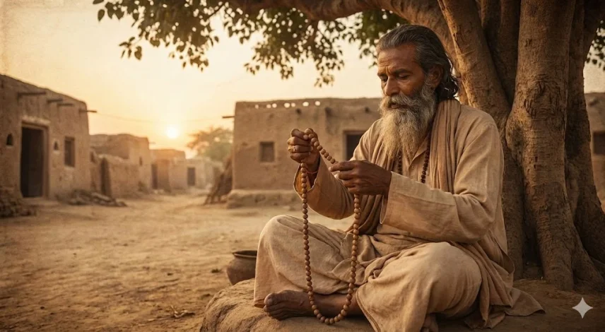 Traditional mala prayer beads meditation at sunset authentic buddhist practice