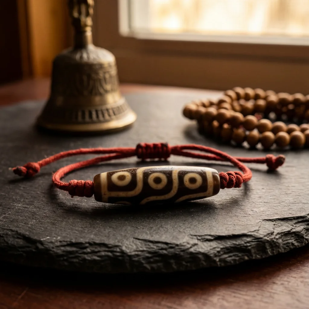 Authentic tibetan 9 eye dzi bead bracelet on red cord for protection and prosperity(1)