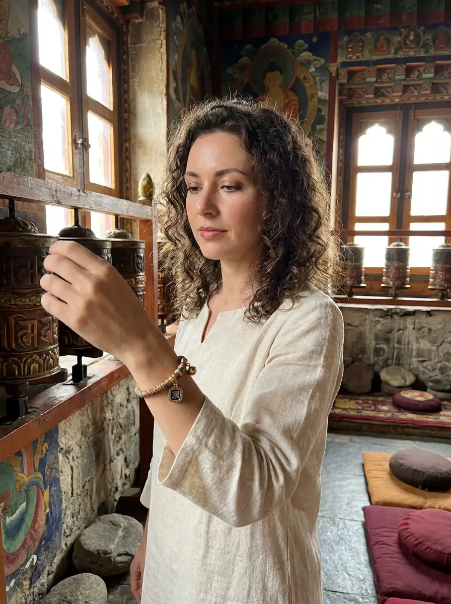 Authentic Tibetan Buddhist Bracelet Worn During Prayer Wheel Ritual in Monastery Authentic tibetan buddhist bracelet worn during prayer wheel ritual in monastery
