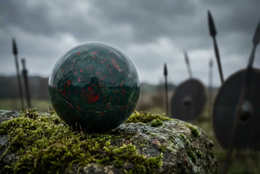 Bloodstone sphere on moss