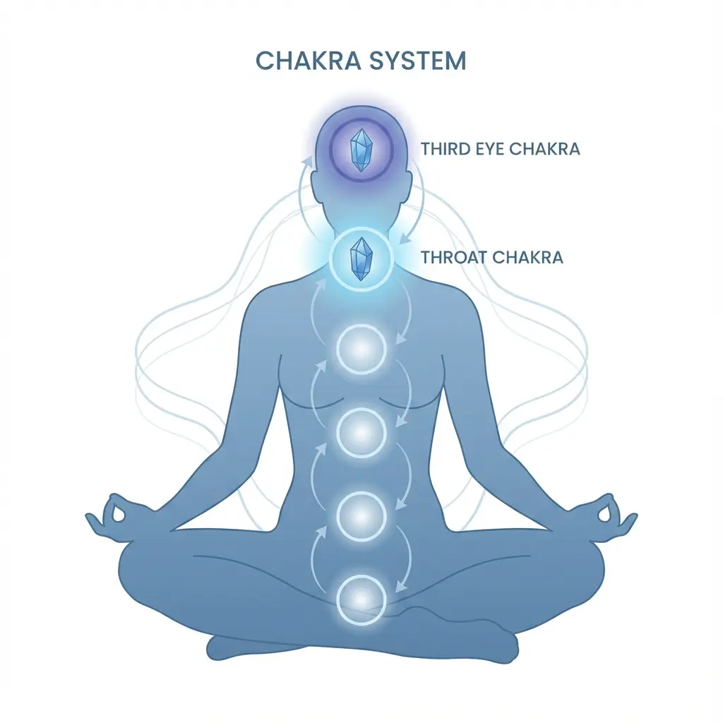 Blue quartz throat chakra and third eye chakra placement guide