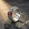 Feng Shui Pixiu Ring with Natural Garnet